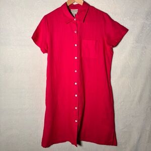 Coldwater creek USA made pink linen blend shirt dress button up short sleeve P/M